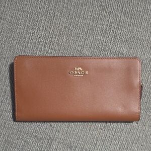 Coach Tan Leather Zip Wallet with Gold Logo